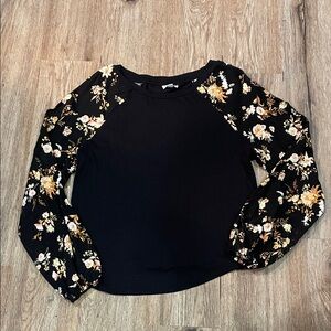 love, Fire Black Top with Floral Sleeves